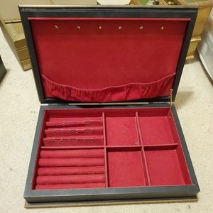 Vintage Jewelry Box Black with Red and Pink Asian
